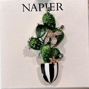 Napier Cactus Succulent Enamel and Sparkly Brooch/ Pin New on Card